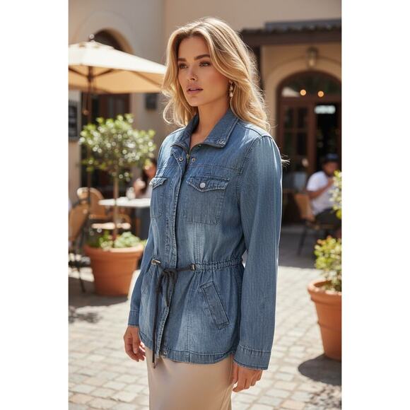 Cavalini Denim Collection Jackets & Blazers - Cavalini Denim Utility Jacket | Zip Front Drawstring Waist | Lightweight | Size